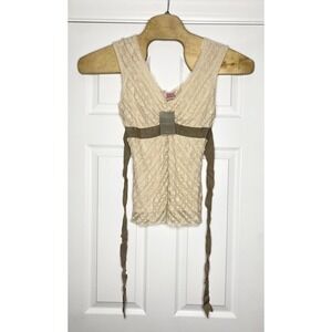 Lu Lu‎ Lame Women's Lace Tank Top Back Tie Neutral Beige Large New